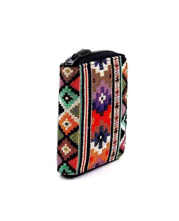 Kilim Desenli Goblen Dokuma Çok Gözlü Fermuarlı Cüzdan