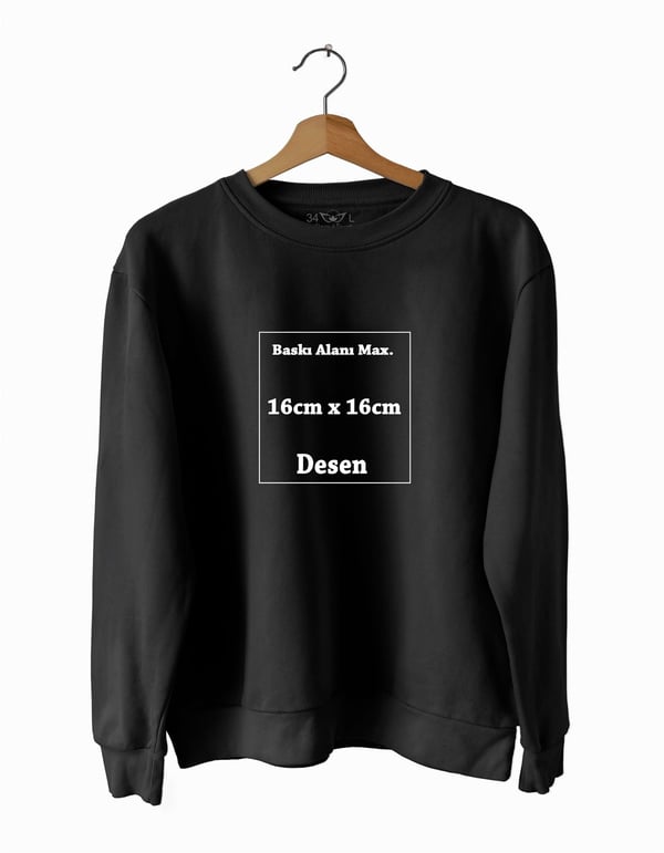 Kişiye Özel Baskı Slim fit Siyah Sweatshirt 16cmx16cm