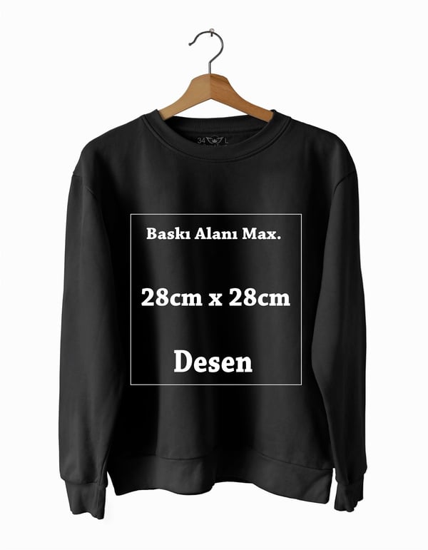 Kişiye Özel Baskı Slim fit Siyah Sweatshirt 28cmx28cm