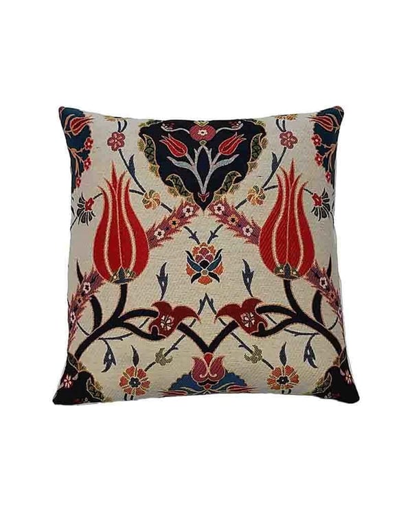 Lale Planlı Osmanlı Motifli 45x45 Goblen Dokuma Kırlent