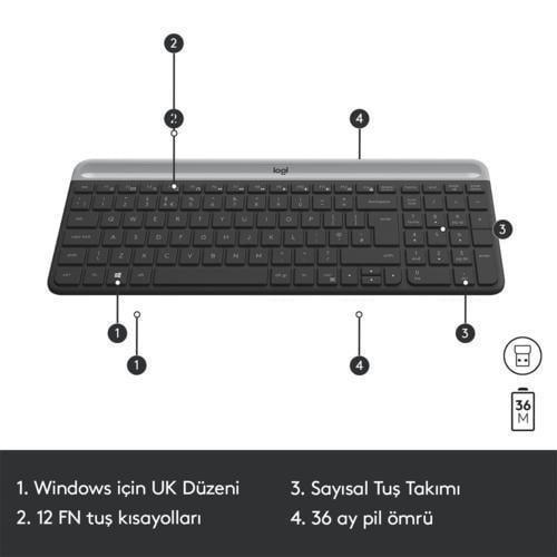 Logitech MK470 Klavye Mouse Kablosuz Siyah 920-009435 Teknobutik.com'da