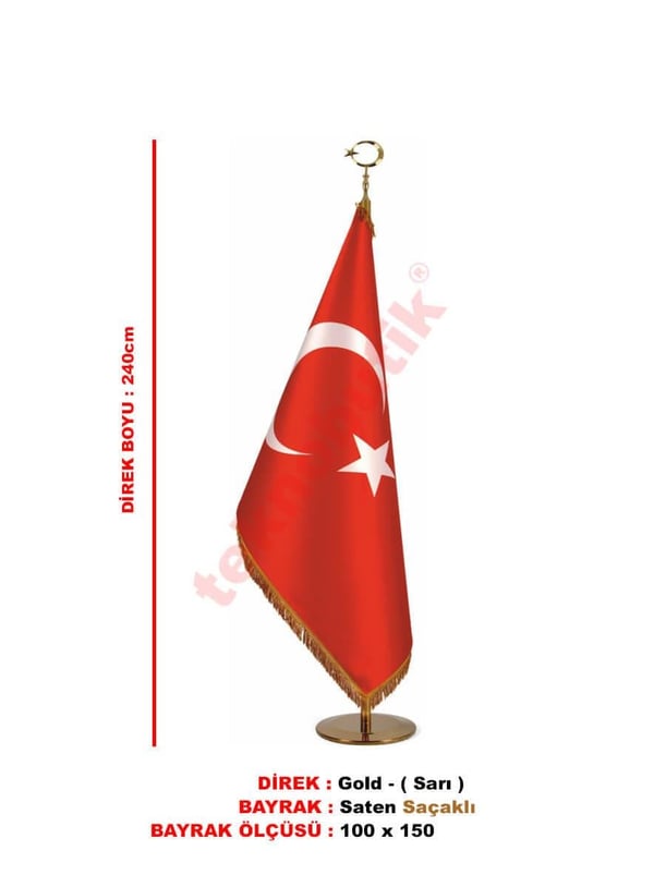 Makam Bayrağı Saçaklı Gold 100 x 150 Teknobutik.com'da