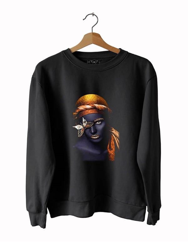 Model Kadın 2 Baskılı Slim Fit Siyah Sweatshirt
