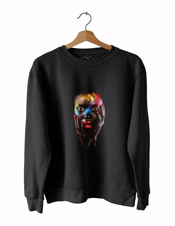 Model Kadın 4 Baskılı Slim Fit Siyah Sweatshirt