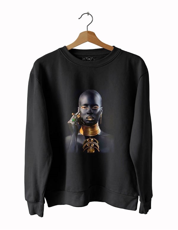 Model Kadın 5 Baskılı Slim Fit Siyah Sweatshirt