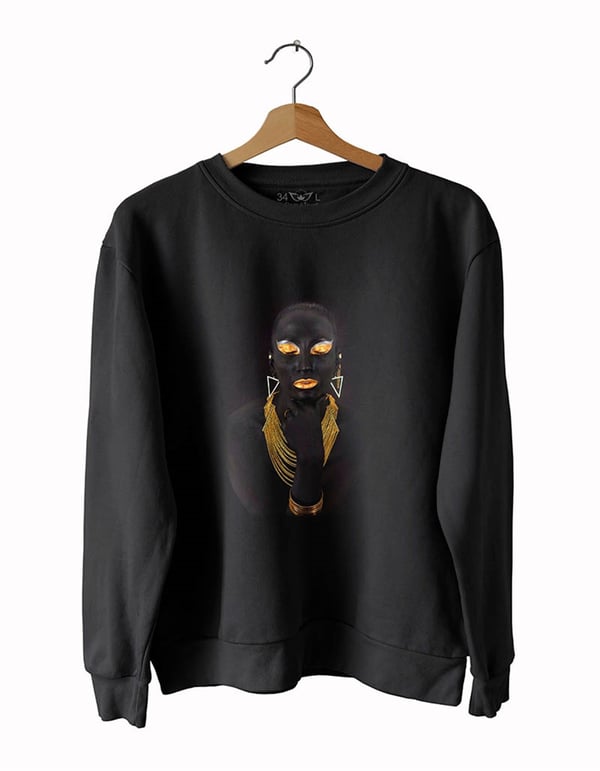 Model Kadın 7 Baskılı Slim Fit Siyah Sweatshirt