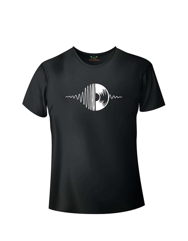 Müzik Dalgası Baskılı Regular Beyaz Bisiklet Yaka T-shirt