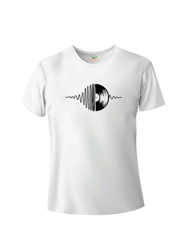 Müzik Dalgası Baskılı Regular Beyaz Bisiklet Yaka T-shirt
