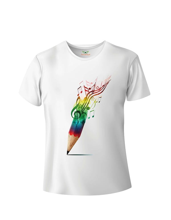 Müzik Kalemi Baskılı Bisiklet Yaka Tshirt