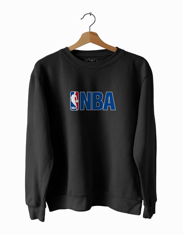 N-B-A1 Baskılı Slim Fit Siyah - Beyaz Sweatshirt