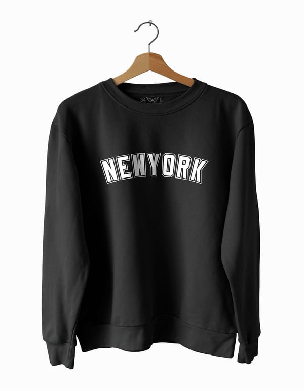 Newyork Baskılı Slim Fit Siyah - Beyaz Sweatshirt