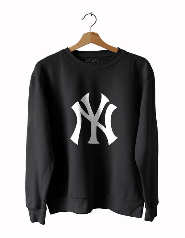 Ny Baskılı Slim Fit Siyah - Beyaz Sweatshirt