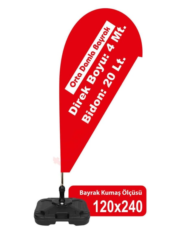 Orta Damla Bayrak Baskılı 120cm x 240cm Teknobutik.com'da