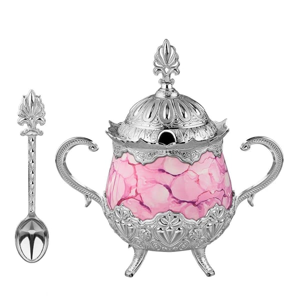 Pembe Desenli Porselenli Yuvarlak Şekerlik-Nikel Teknobutik.com'da