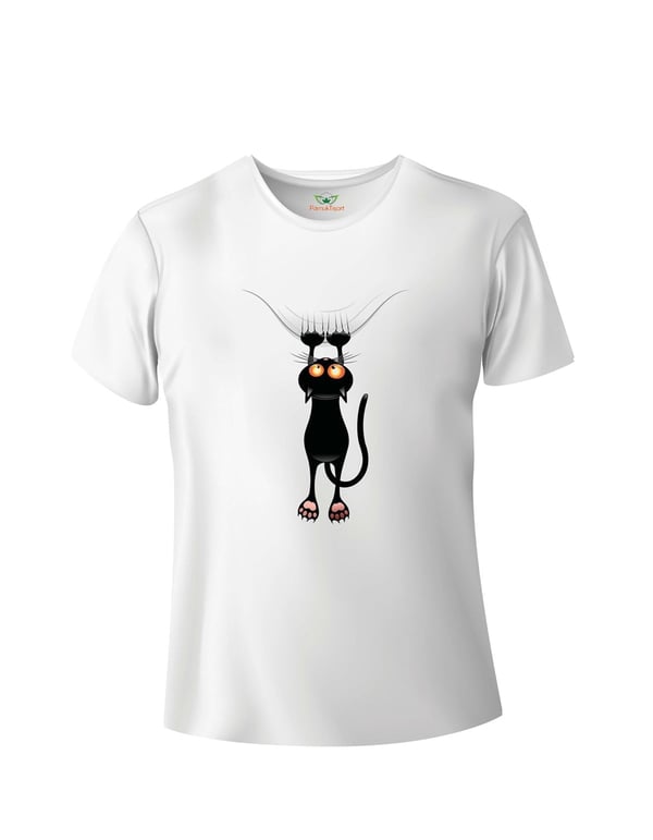 Tırmanan Kedi Baskılı Basic Tshirt