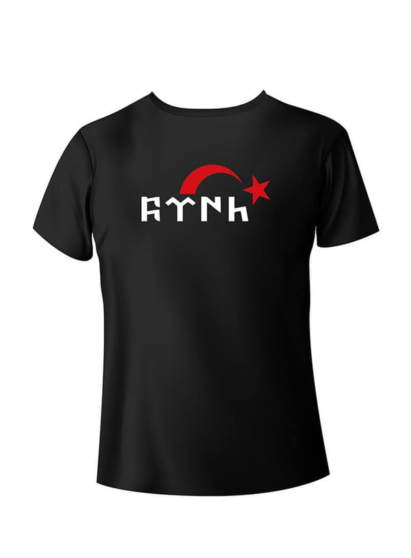 Türk ve AY Yıldız Ön ve Arka Baskılı Basic T-shirt Teknobutik.com'da
