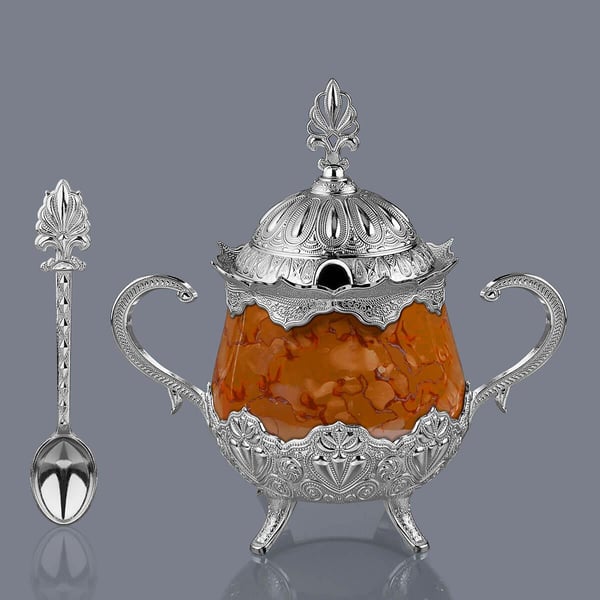Turuncu Desenli Porselenli Yuvarlak Şekerlik-Nikel Teknobutik.com'da