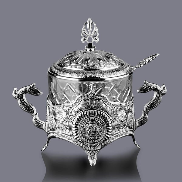Yuvarlak Cam Şekerlik-Gümüş Teknobutik.com'da