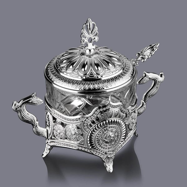 Yuvarlak Cam Şekerlik-Gümüş Teknobutik.com'da