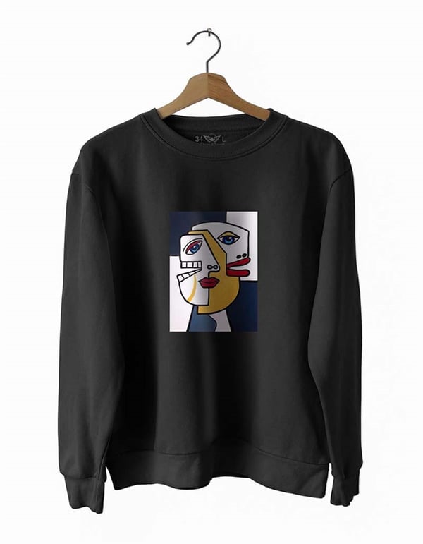 Yüzler 7 Basklı Slim Fit Pamuk Sweatshirt