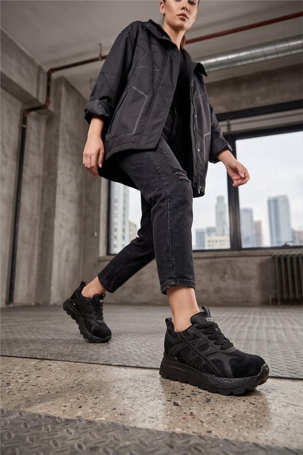 Ewoll 1106 Gizli Topuk Kadın Sneakers Ayakkabı Siyah