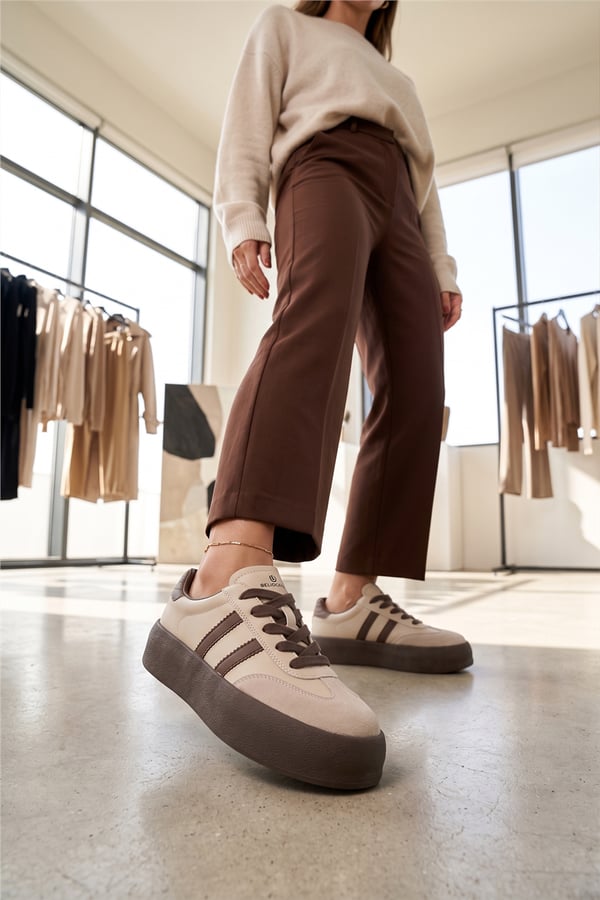 Ewoll 1172 Kadın Sneakers Ayakkabı Bej