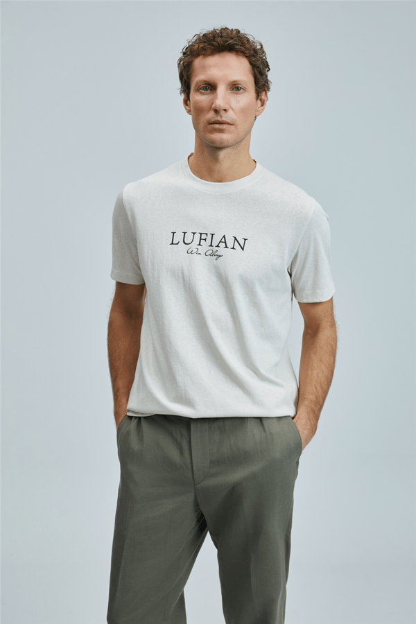 Lufian 111020238 Love Erkek Tişört Ekru