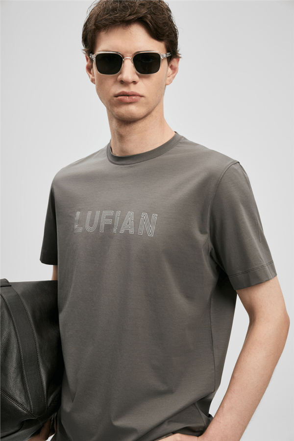 Lufian 111020280 Oscar Erkek Tişört Kahverengi
