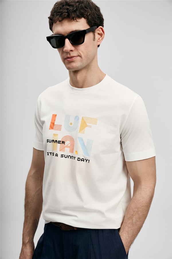 Lufian 111020291 Sunny Erkek Tişört Kırık Beyaz