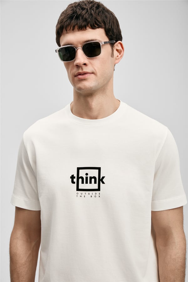 Lufian 111020310 Think Erkek Tişört Kırık Beyaz