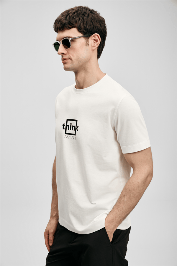 Lufian 111020310 Think Erkek Tişört Kırık Beyaz