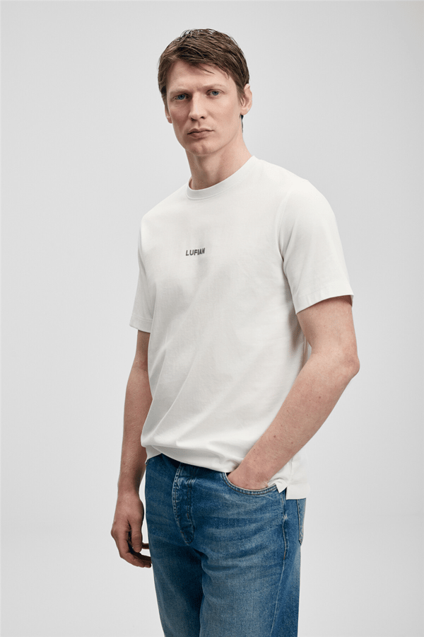Lufian 111020322 Marcus Erkek Tişört Kırık Beyaz