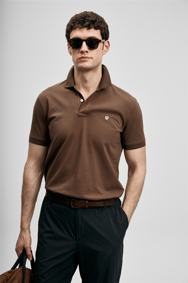Lufian 111040230 Laon Erkek Polo Tişört Koyu Kahverengi