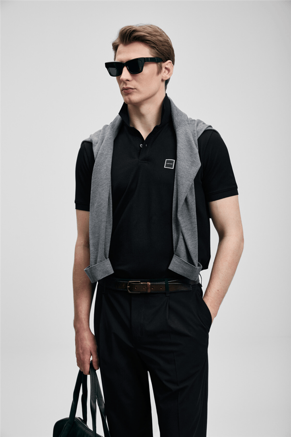 Lufian 111040233 Carter Erkek Polo Tişört Siyah