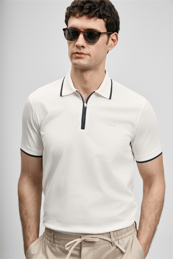 Lufian 111040236 Chase Erkek Polo Tişört Kırık Beyaz