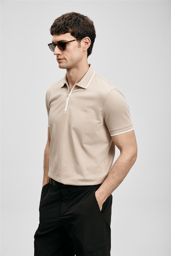 Lufian 111040236 Chase Erkek Polo Tişört Bej