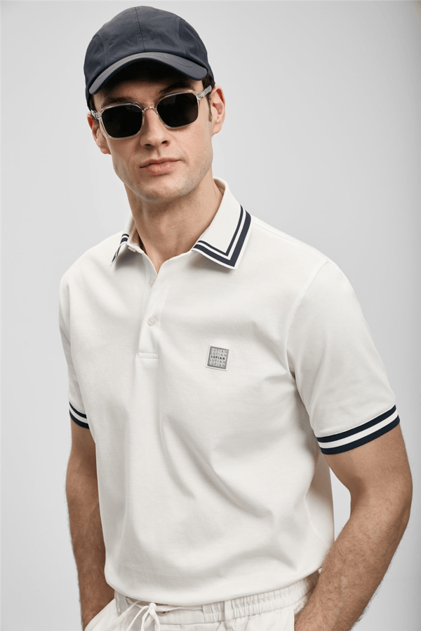 Lufian 111040237 Cole Erkek Polo Tişört Kırık Beyaz