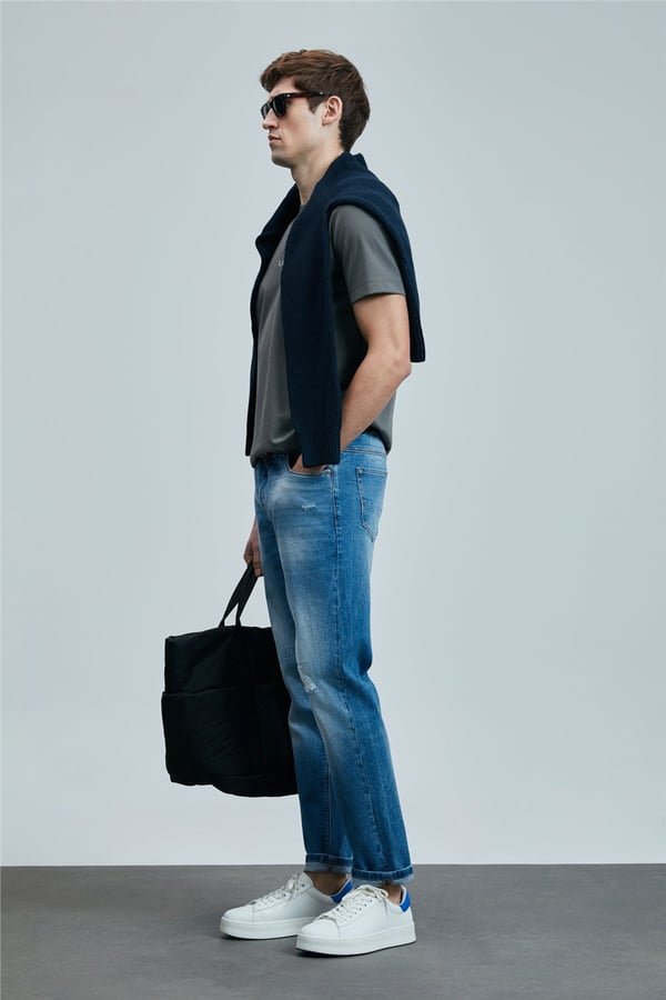 Lufian 111200196 Franz Erkek Denim Pantolon Mavi