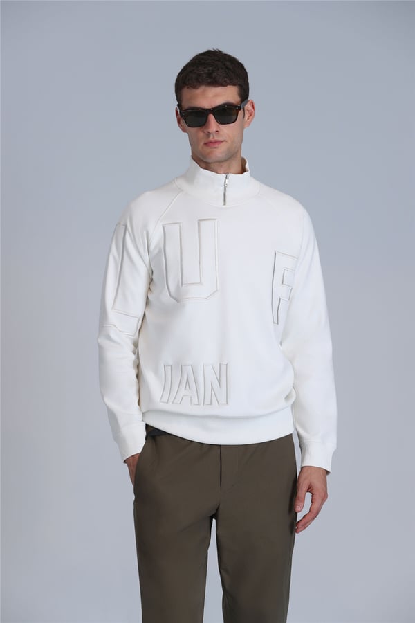 Lufian 112030131 Focus Erkek Sweatshirt Kırık Beyaz