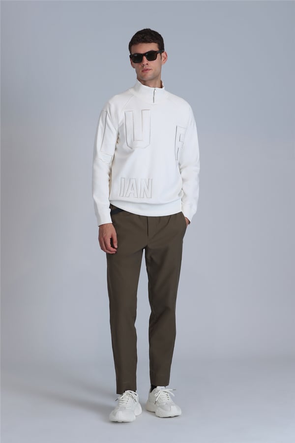 Lufian 112030131 Focus Erkek Sweatshirt Kırık Beyaz