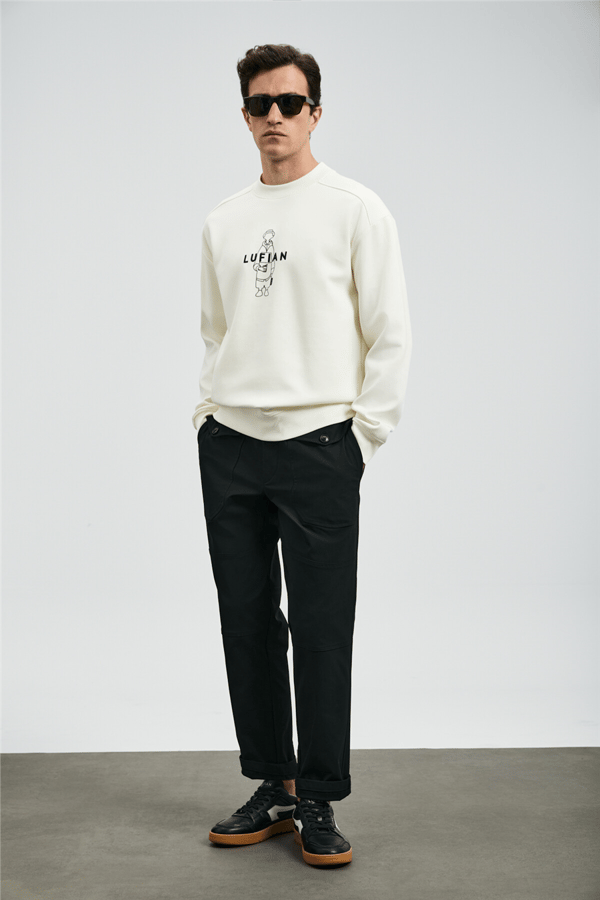 Lufian 112030175 Simba Erkek Sweatshirt Kırık Beyaz