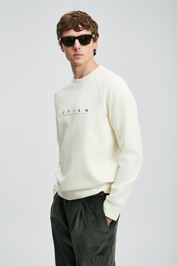 Lufian 112030177 Cooper Erkek Sweatshirt Kırık Beyaz