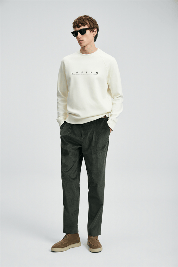 Lufian 112030177 Cooper Erkek Sweatshirt Kırık Beyaz