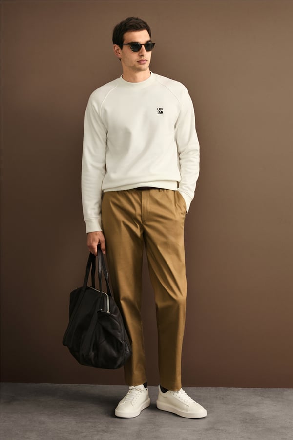 Lufian 112030193 Blake Erkek Sweatshirt Kırık Beyaz
