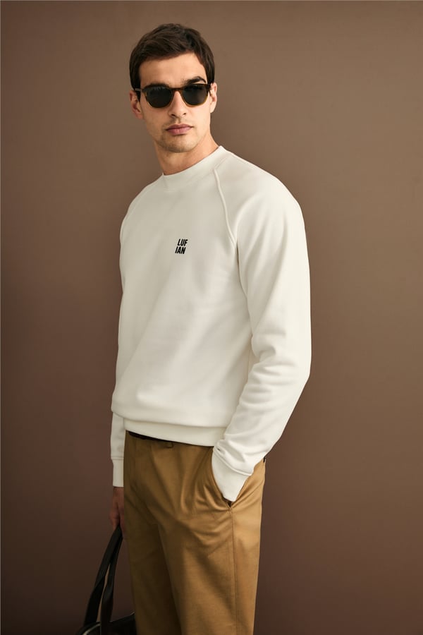 Lufian 112030193 Blake Erkek Sweatshirt Kırık Beyaz