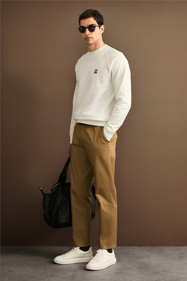 Lufian 112030193 Blake Erkek Sweatshirt Kırık Beyaz