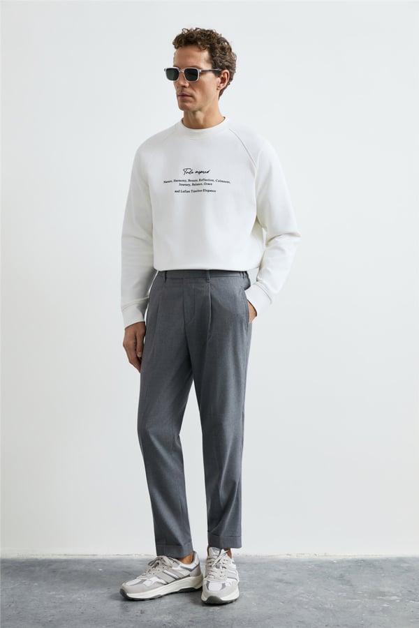 Lufian 112030199 Cole Erkek Sweatshirt Kırık Beyaz