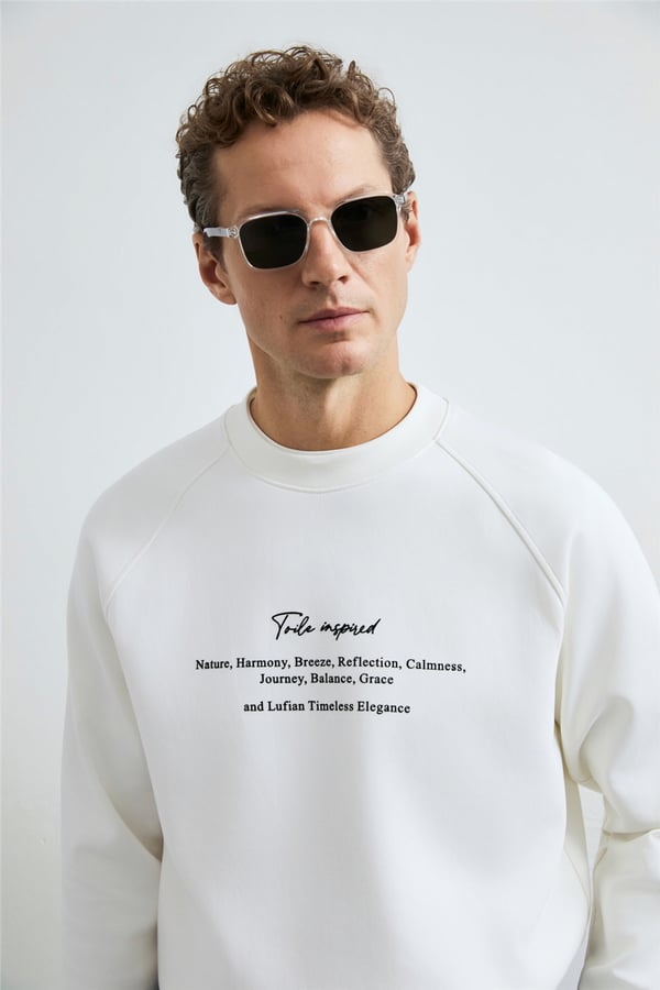 Lufian 112030199 Cole Erkek Sweatshirt Kırık Beyaz