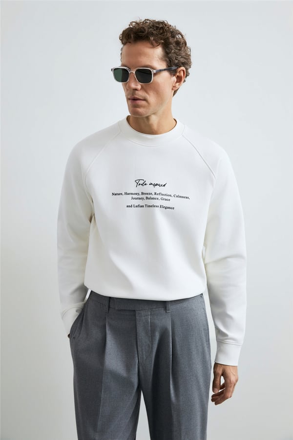 Lufian 112030199 Cole Erkek Sweatshirt Kırık Beyaz