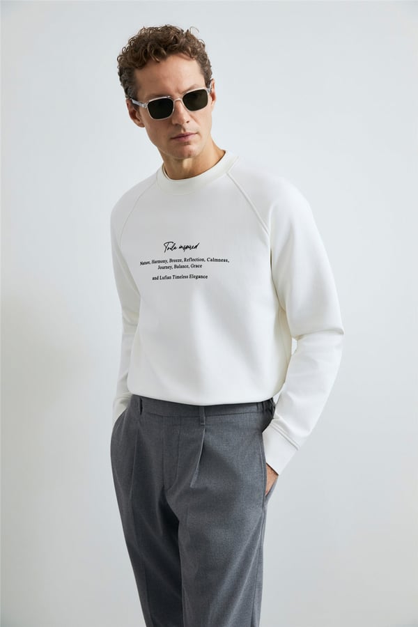 Lufian 112030199 Cole Erkek Sweatshirt Kırık Beyaz